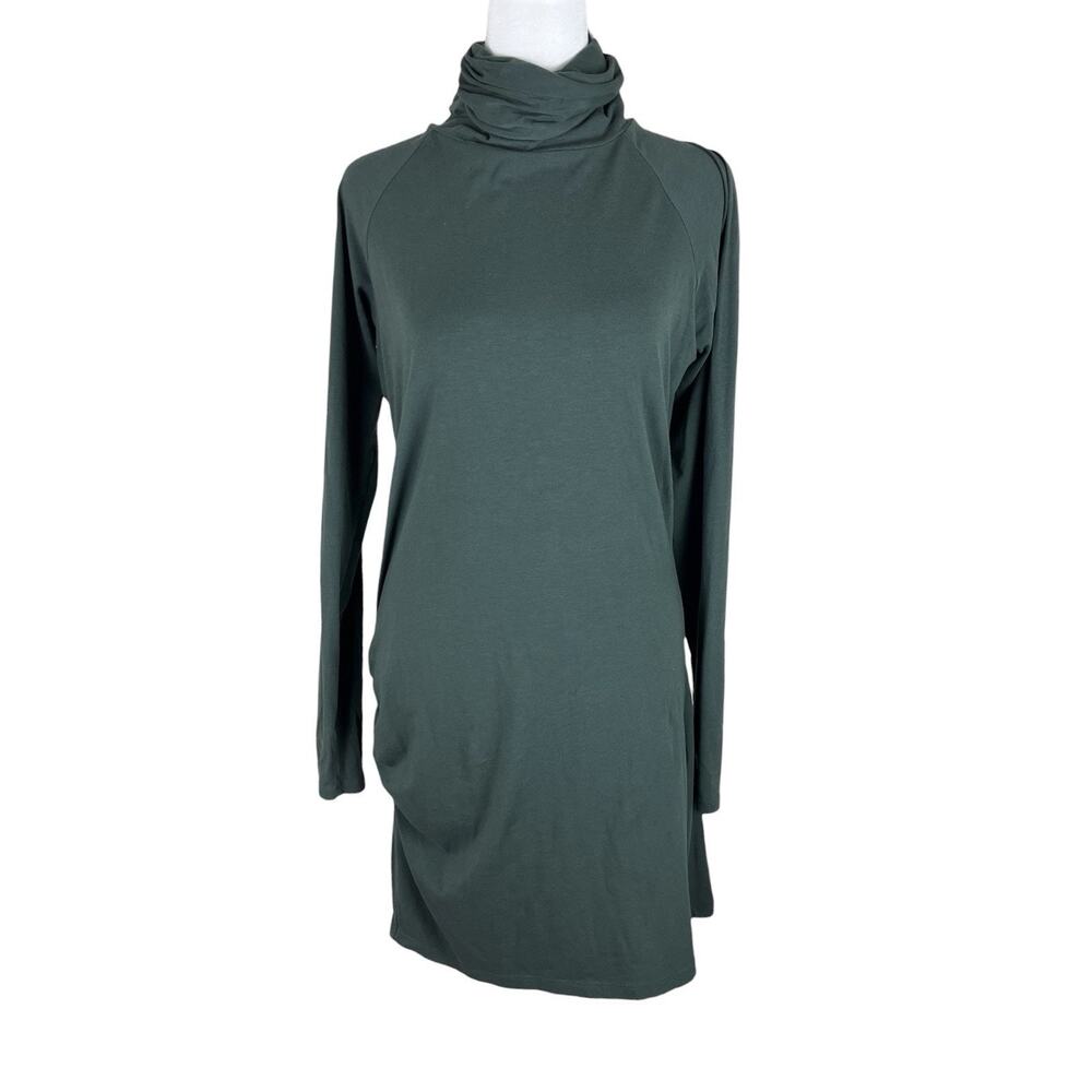 Peruvian Connection Extreme Turtleneck Ruched Dress Green Minimalist Size Medium